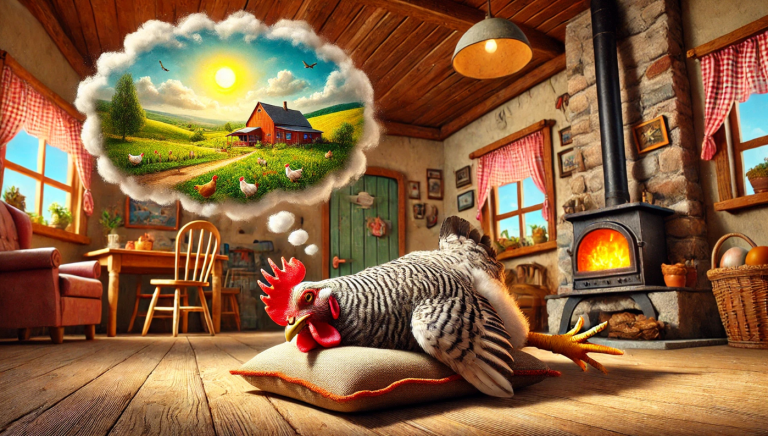 Chicken dreaming in the house